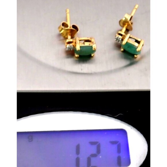 DBJ Jade & Diamond Sterling Silver Prong Set Stud Post Earrings 6mm Signed Thai - Picture 6 of 11